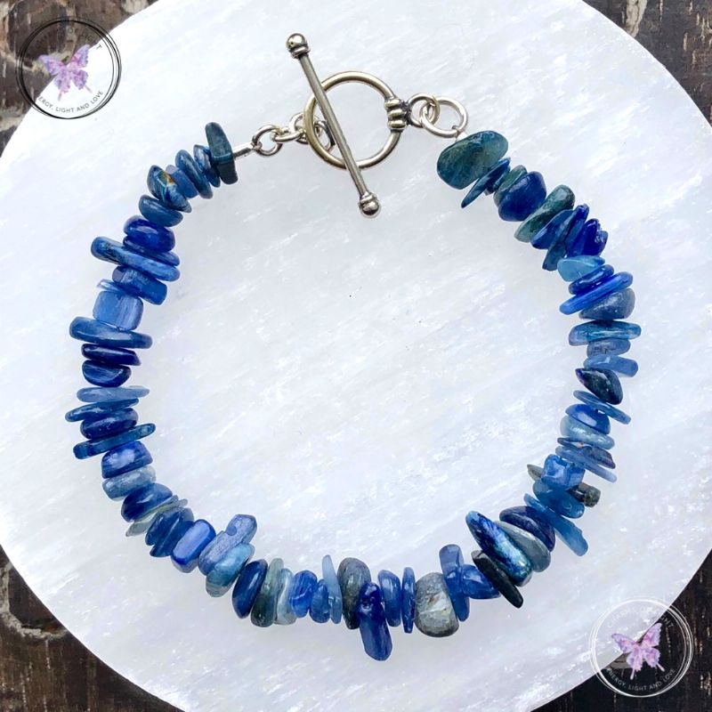 Blue Kyanite Chip Bracelet With Silver Toggle Clasp